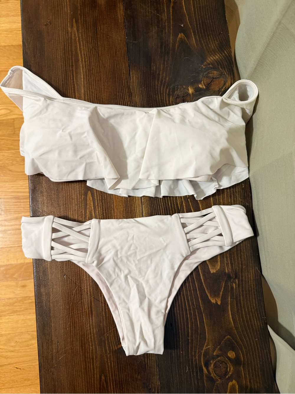 White Ruffle Bandeau Bikini Set - Women Swim